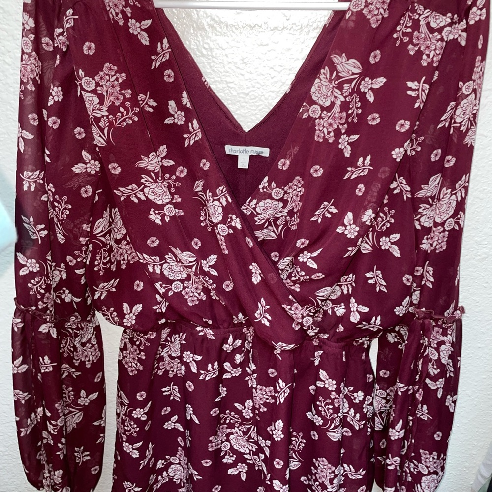 Maroon floral longsleeve romper